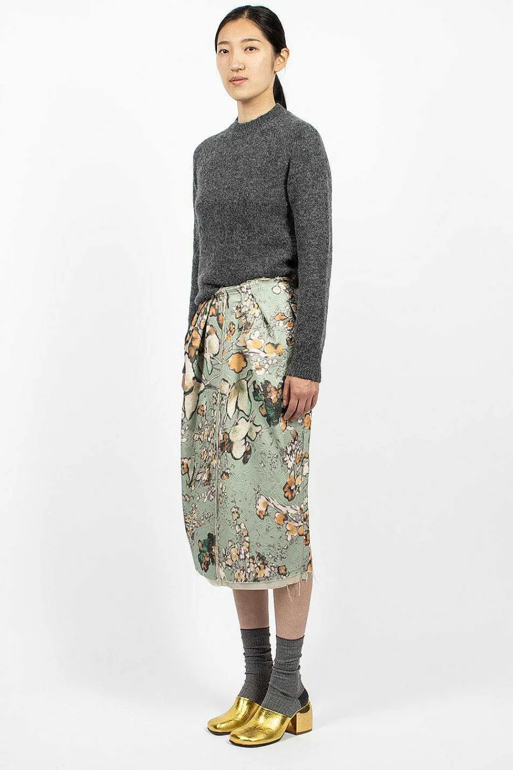Dries Van Noten Distressed Floral Pencil Skirt| Skirts