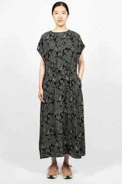 OrSlow Drawstring Dress Black Floral| Dresses