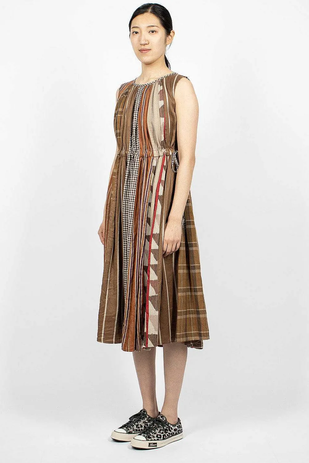 Kapital Drawstring Panel Dress Brown Stripe| Dresses