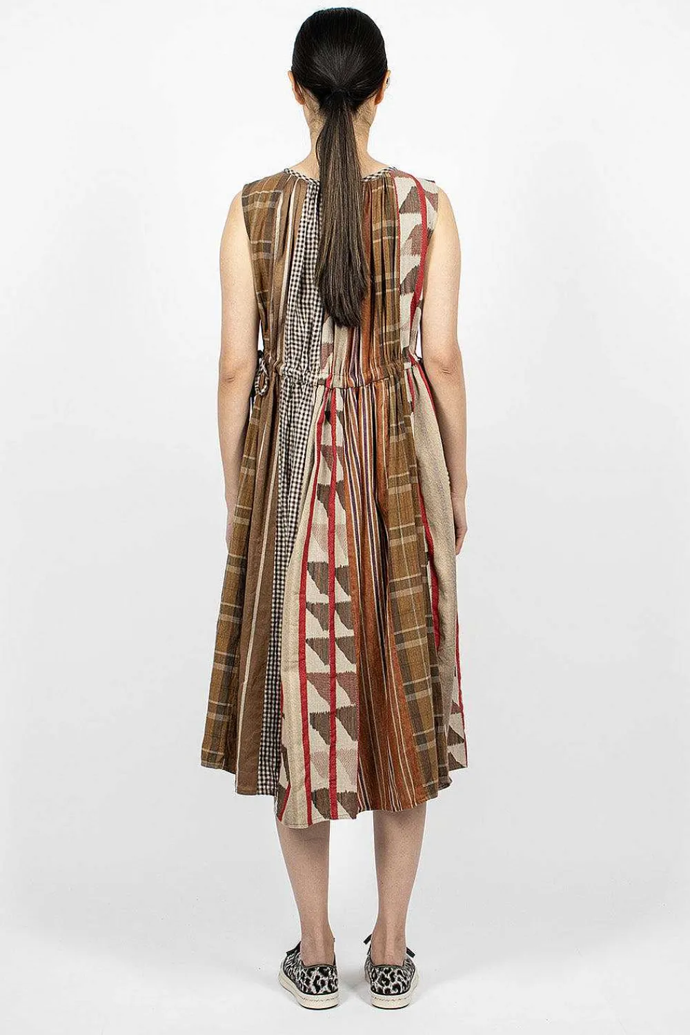Kapital Drawstring Panel Dress Brown Stripe| Dresses