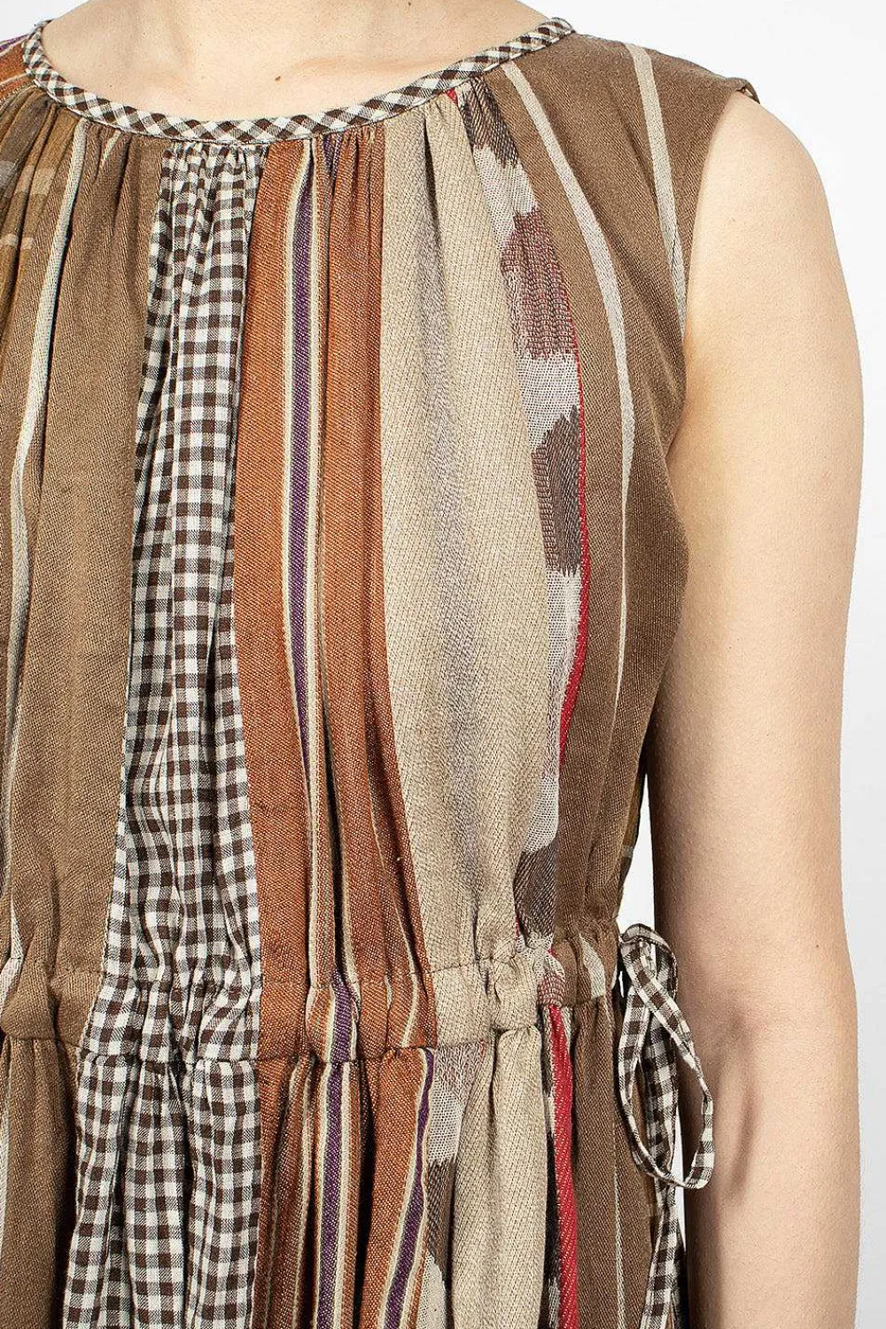 Kapital Drawstring Panel Dress Brown Stripe| Dresses