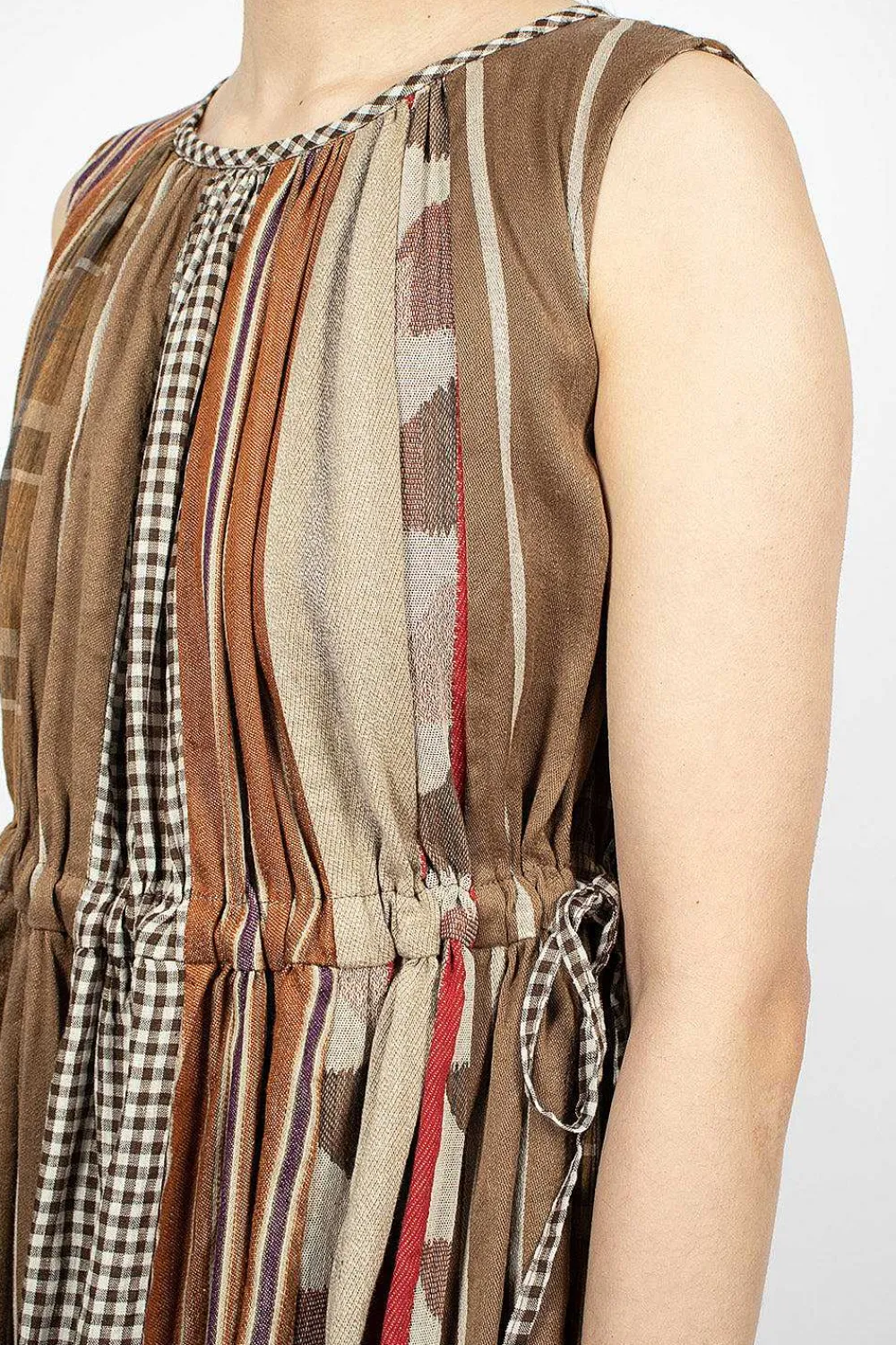 Kapital Drawstring Panel Dress Brown Stripe| Dresses