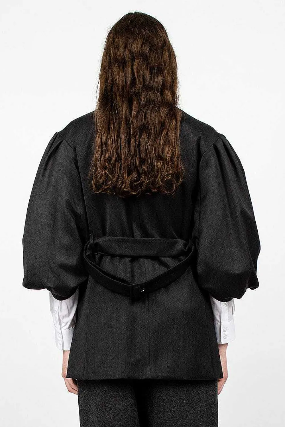 Simone Rocha Exaggerated Satin Rose Blazer Charcoal/Black| Outerwear