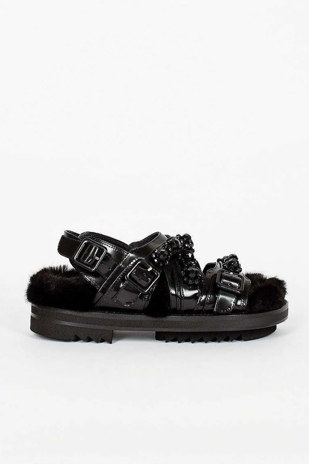 Simone Rocha Faux Fur Track Sandal Black| Shoes