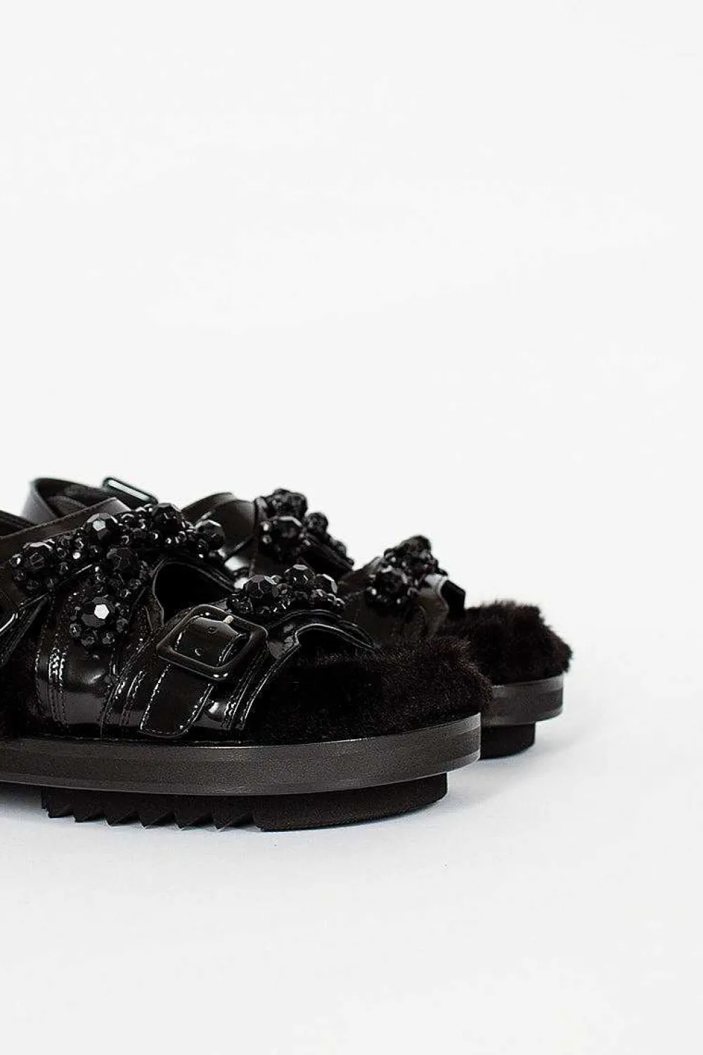 Simone Rocha Faux Fur Track Sandal Black| Shoes
