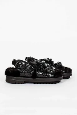 Simone Rocha Faux Fur Track Sandal Black| Shoes