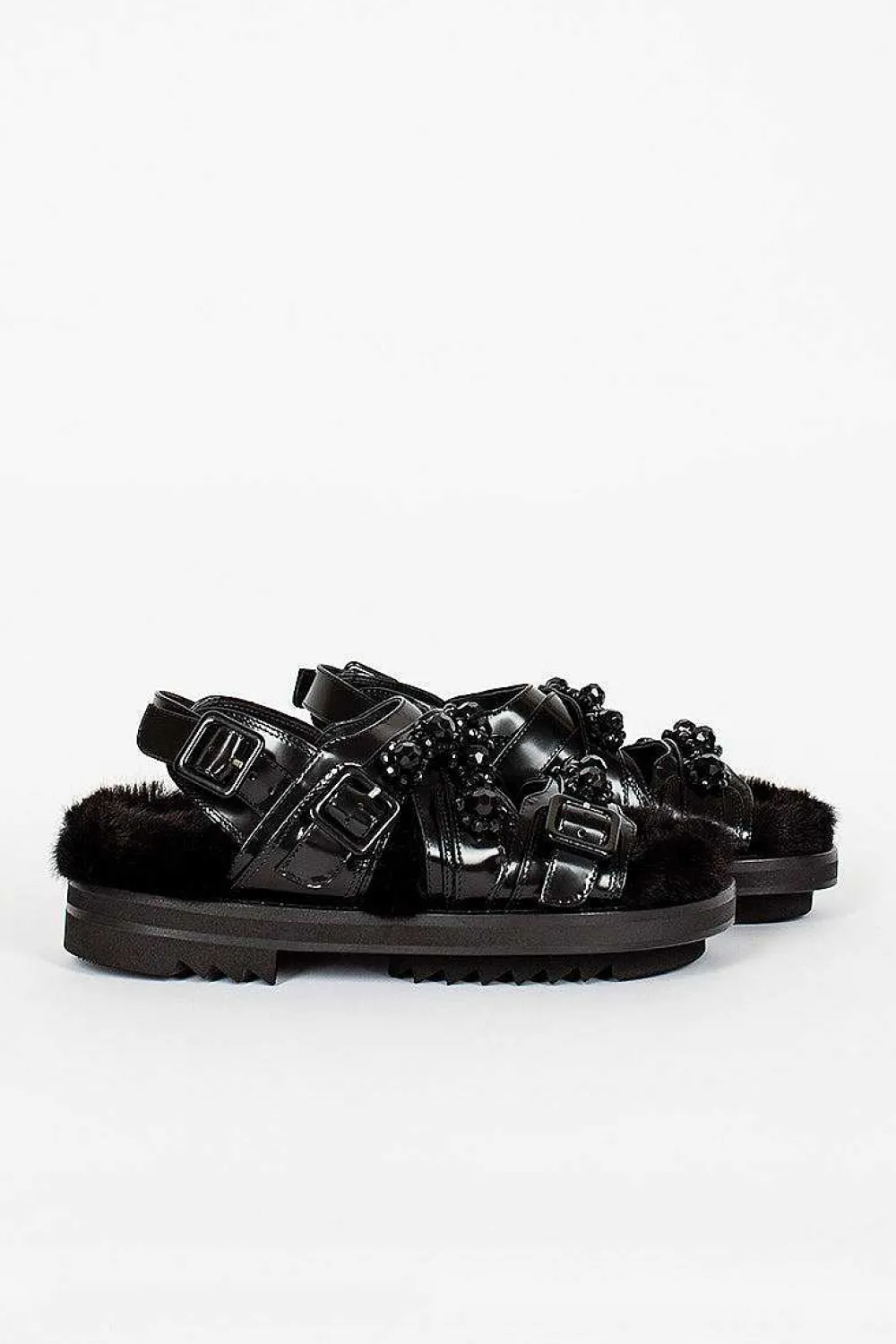 Simone Rocha Faux Fur Track Sandal Black| Shoes