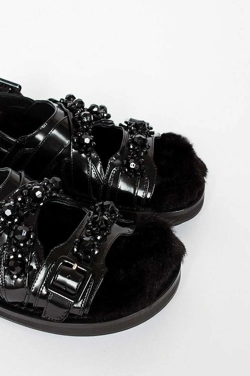 Simone Rocha Faux Fur Track Sandal Black| Shoes