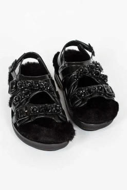 Simone Rocha Faux Fur Track Sandal Black| Shoes