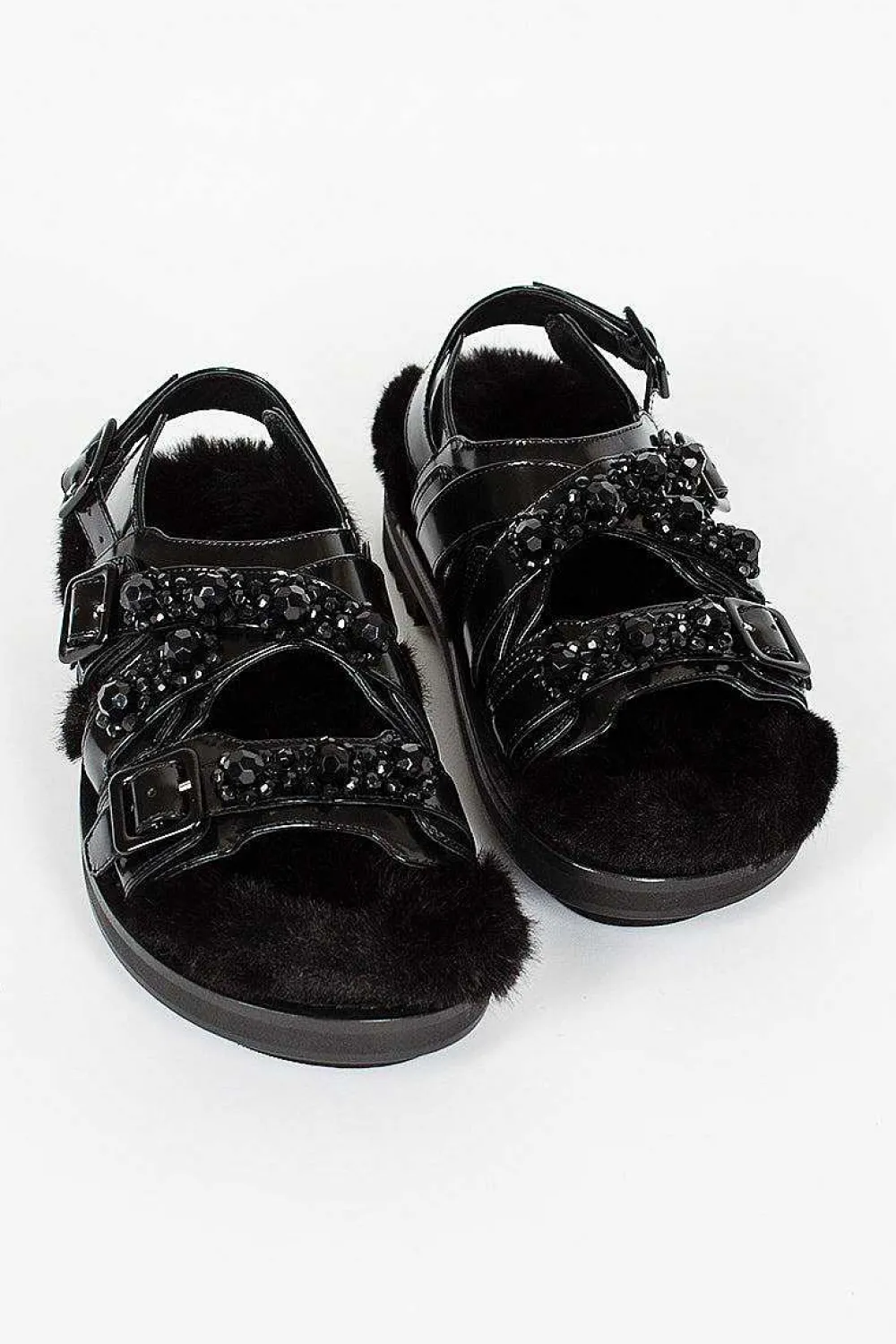Simone Rocha Faux Fur Track Sandal Black| Shoes