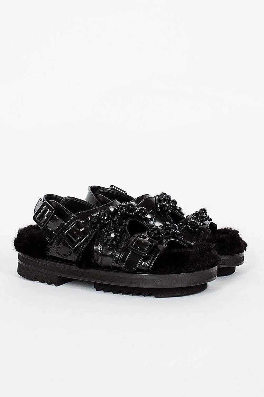 Simone Rocha Faux Fur Track Sandal Black| Shoes