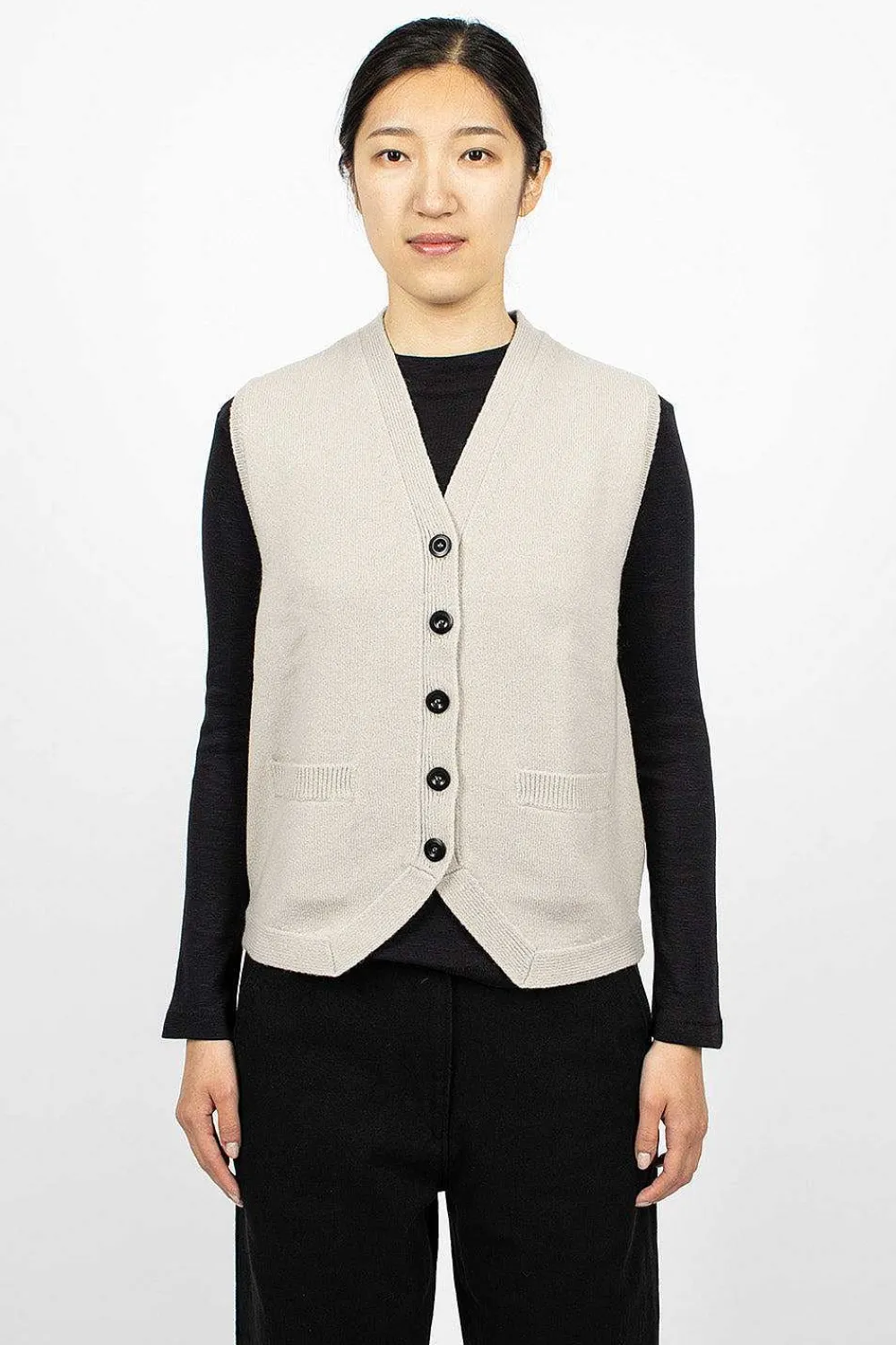 Margaret Howell Felted Wool Waistcoat Putty| Knitwear