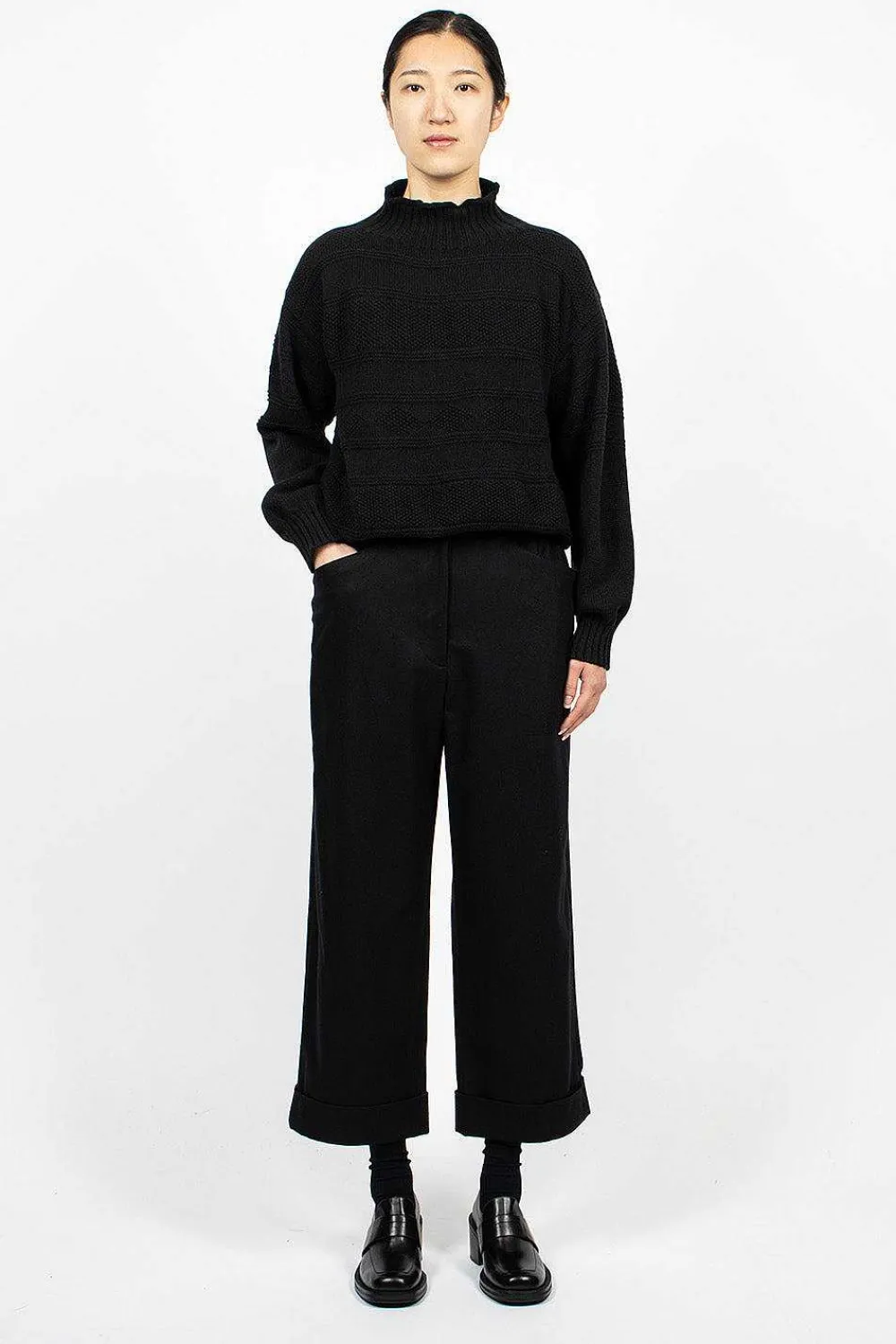 Margaret Howell Flannel Cropped Trouser Dark Navy| Trousers