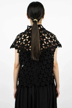 Comme Des Garçons Comme Des Garçons Flower Crochet T-Shirt Black| Tops