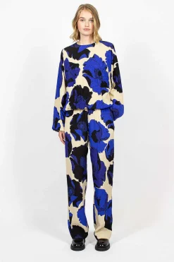 Dries Van Noten Fluid Floral Trousers Blue| Trousers