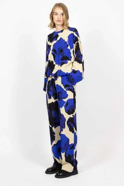 Dries Van Noten Fluid Floral Trousers Blue| Trousers