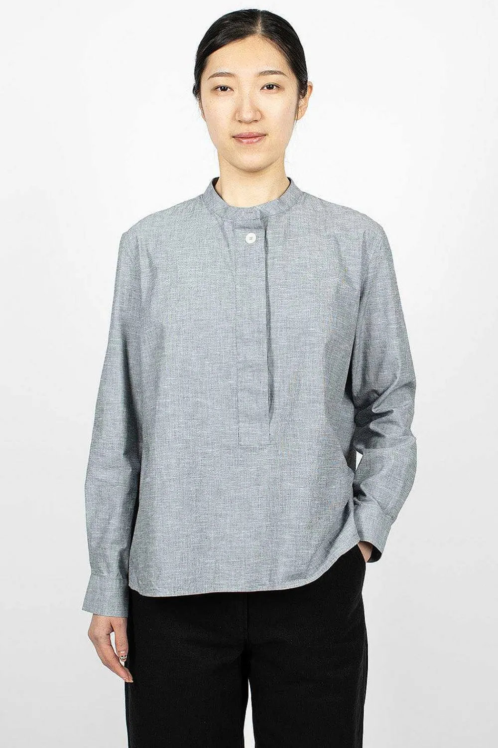 Margaret Howell Fly Placket Swing Shirt Dusty Blue| Shirts