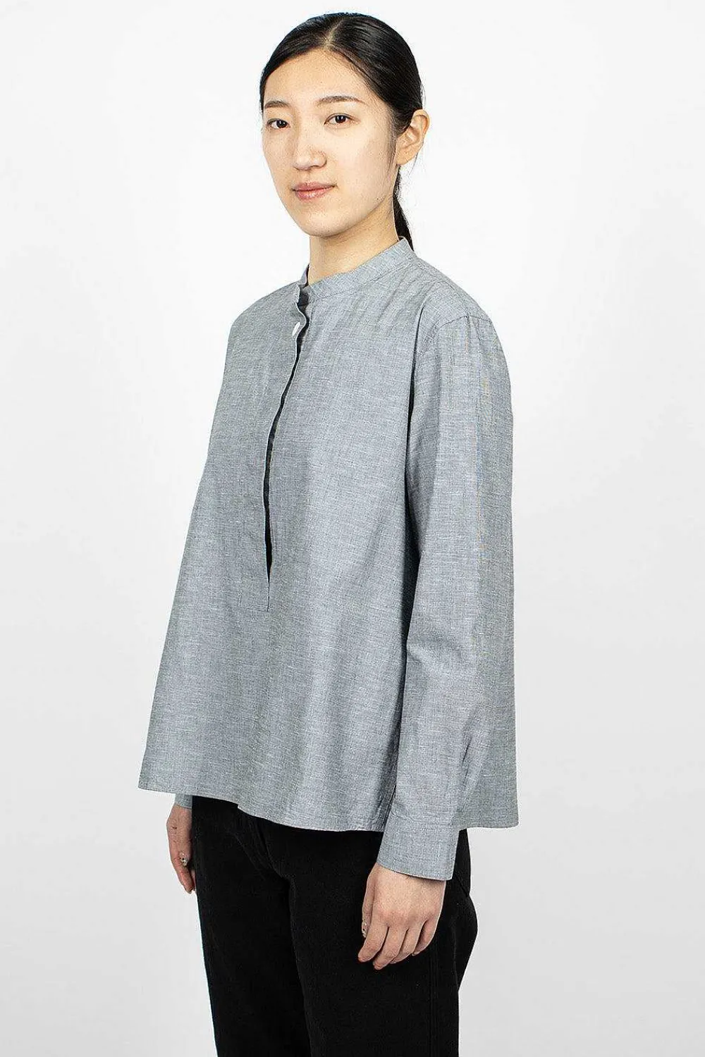 Margaret Howell Fly Placket Swing Shirt Dusty Blue| Shirts