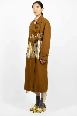 Dries Van Noten Foil Painted Trenchcoat Umber| Outerwear