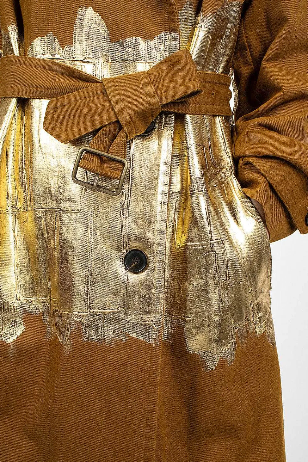 Dries Van Noten Foil Painted Trenchcoat Umber| Outerwear