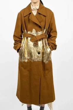 Dries Van Noten Foil Painted Trenchcoat Umber| Outerwear