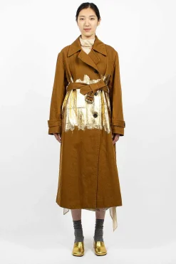 Dries Van Noten Foil Painted Trenchcoat Umber| Outerwear