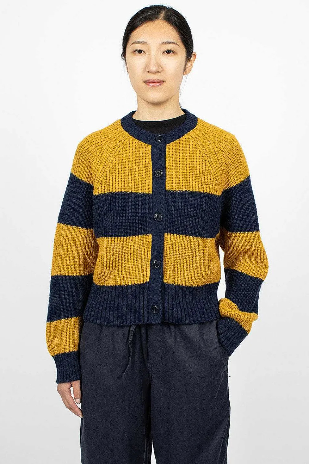 YMC Foxtail Cardigan Navy/Yellow| Knitwear