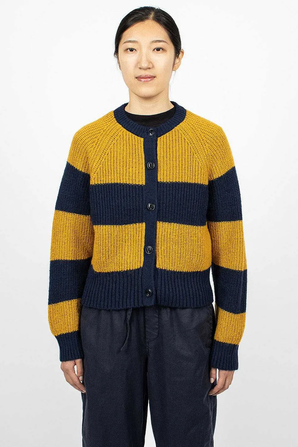YMC Foxtail Cardigan Navy/Yellow| Knitwear