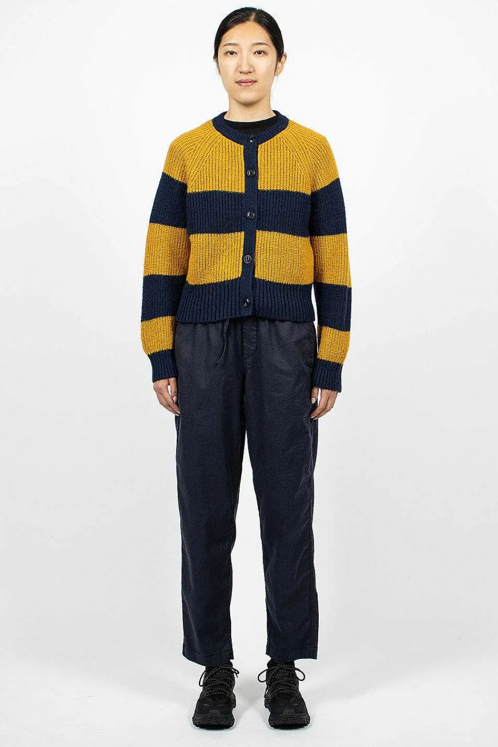 YMC Foxtail Cardigan Navy/Yellow| Knitwear