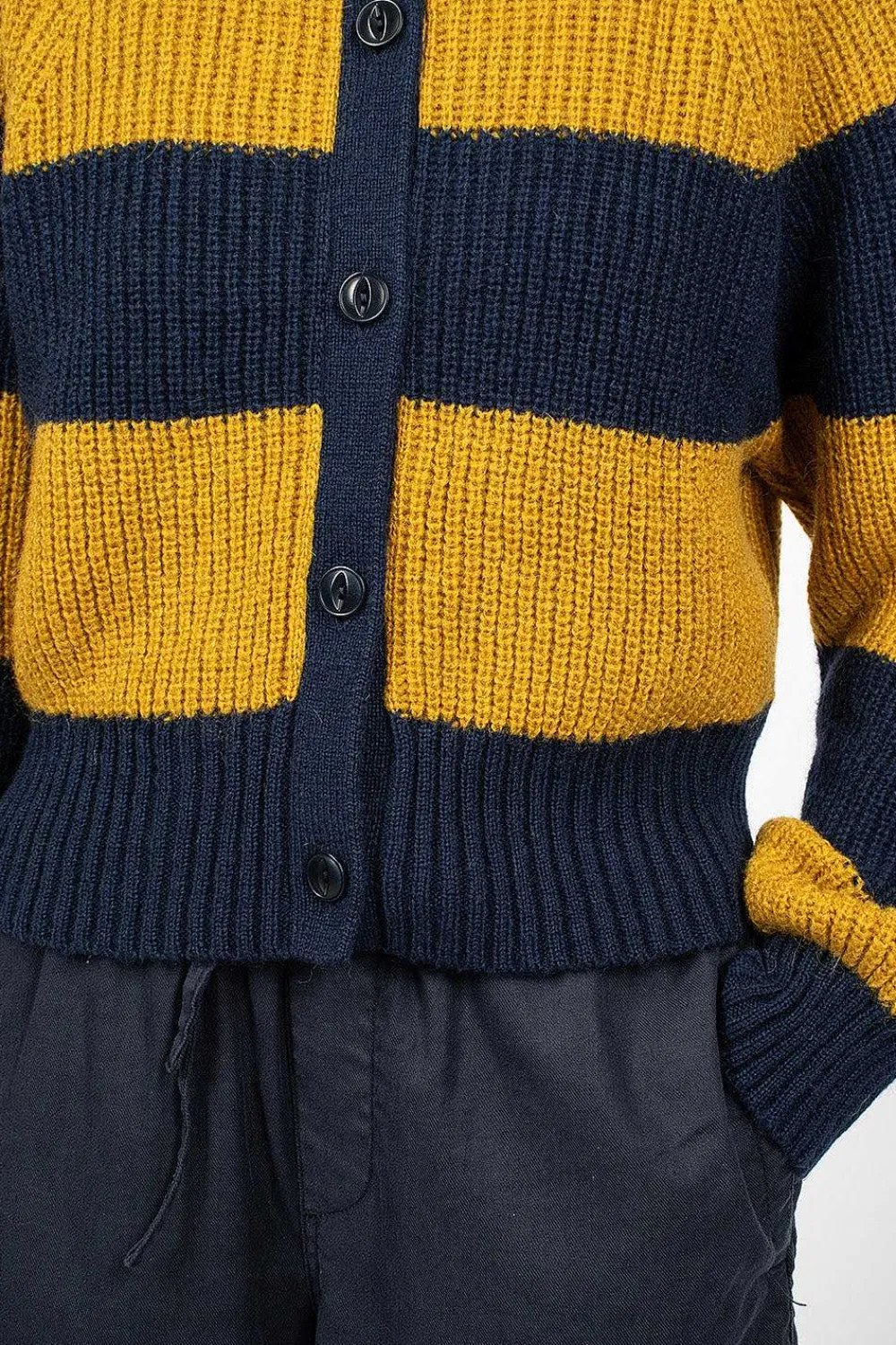 YMC Foxtail Cardigan Navy/Yellow| Knitwear