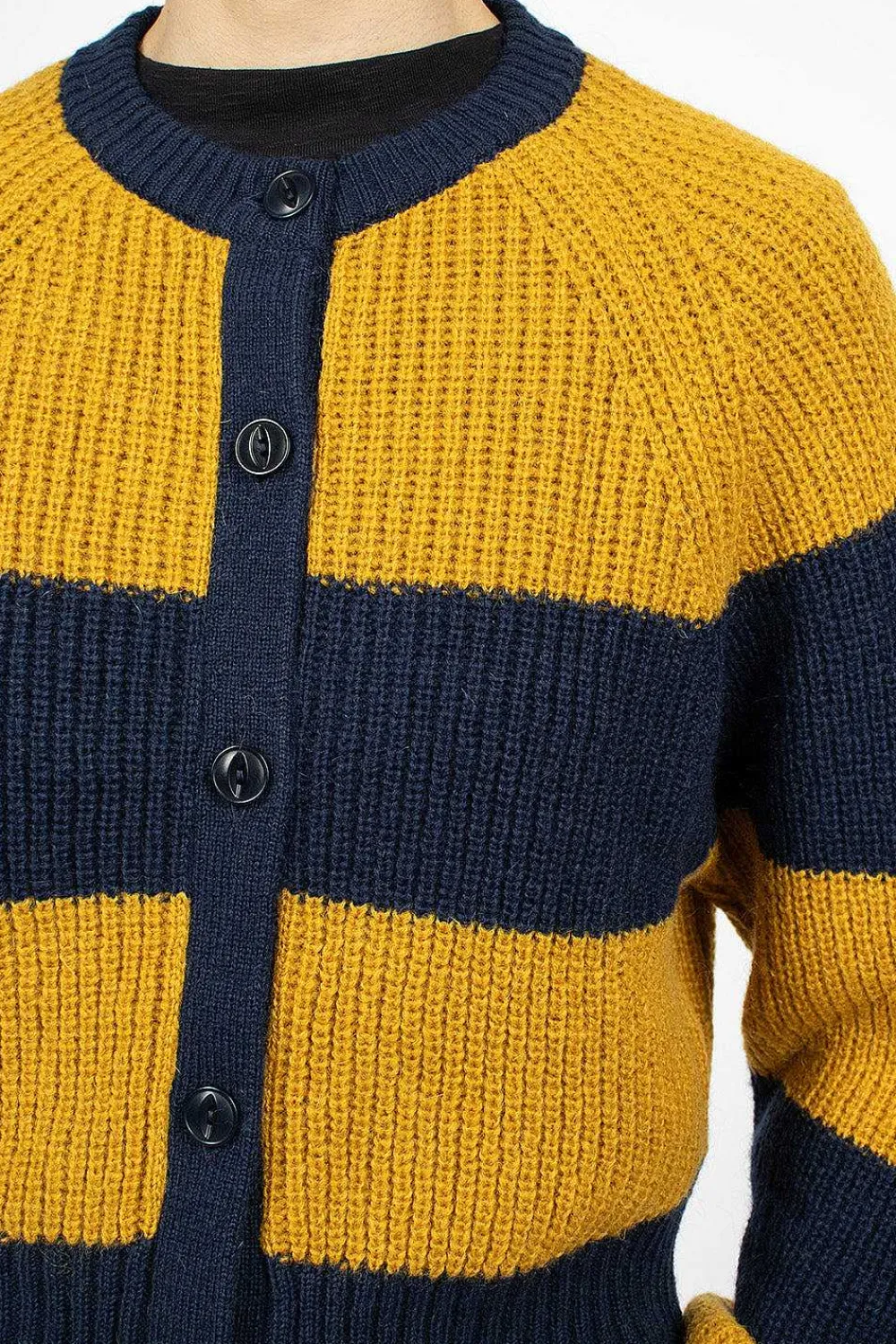 YMC Foxtail Cardigan Navy/Yellow| Knitwear