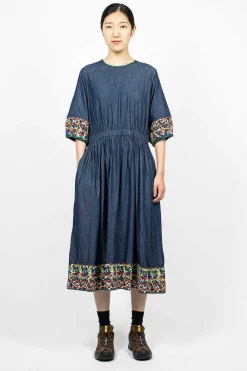 YMC Garden Dress Embroidered Indigo| Dresses