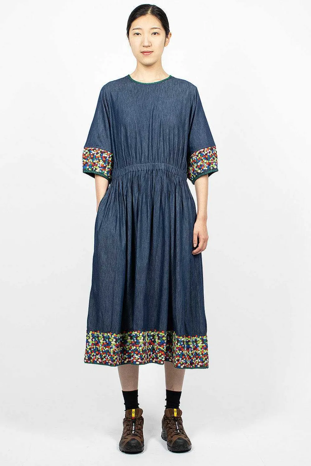 YMC Garden Dress Embroidered Indigo| Dresses