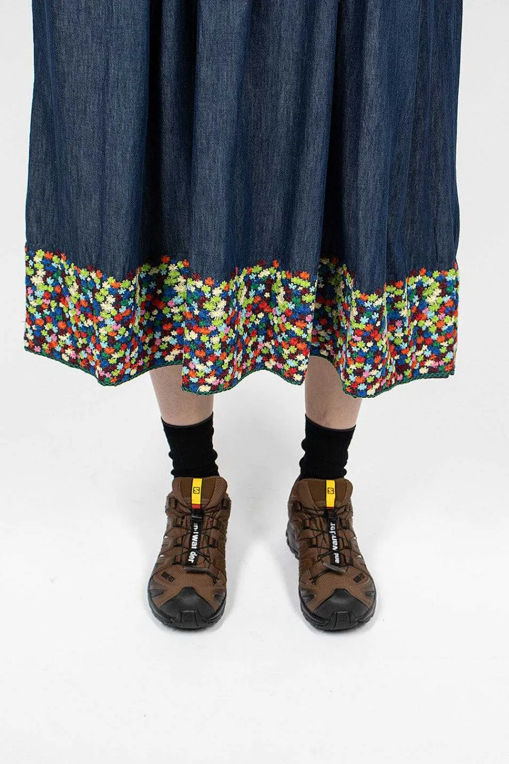 YMC Garden Dress Embroidered Indigo| Dresses