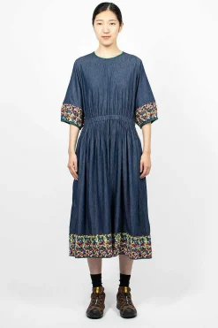 YMC Garden Dress Embroidered Indigo| Dresses