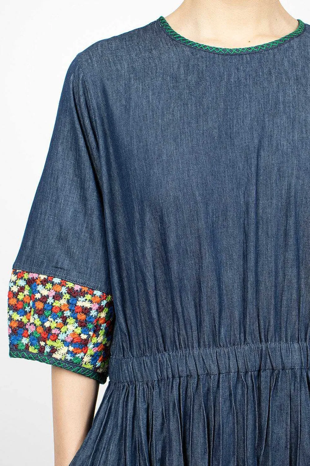 YMC Garden Dress Embroidered Indigo| Dresses