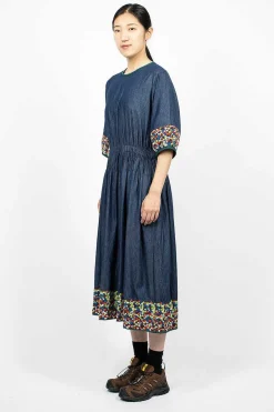 YMC Garden Dress Embroidered Indigo| Dresses