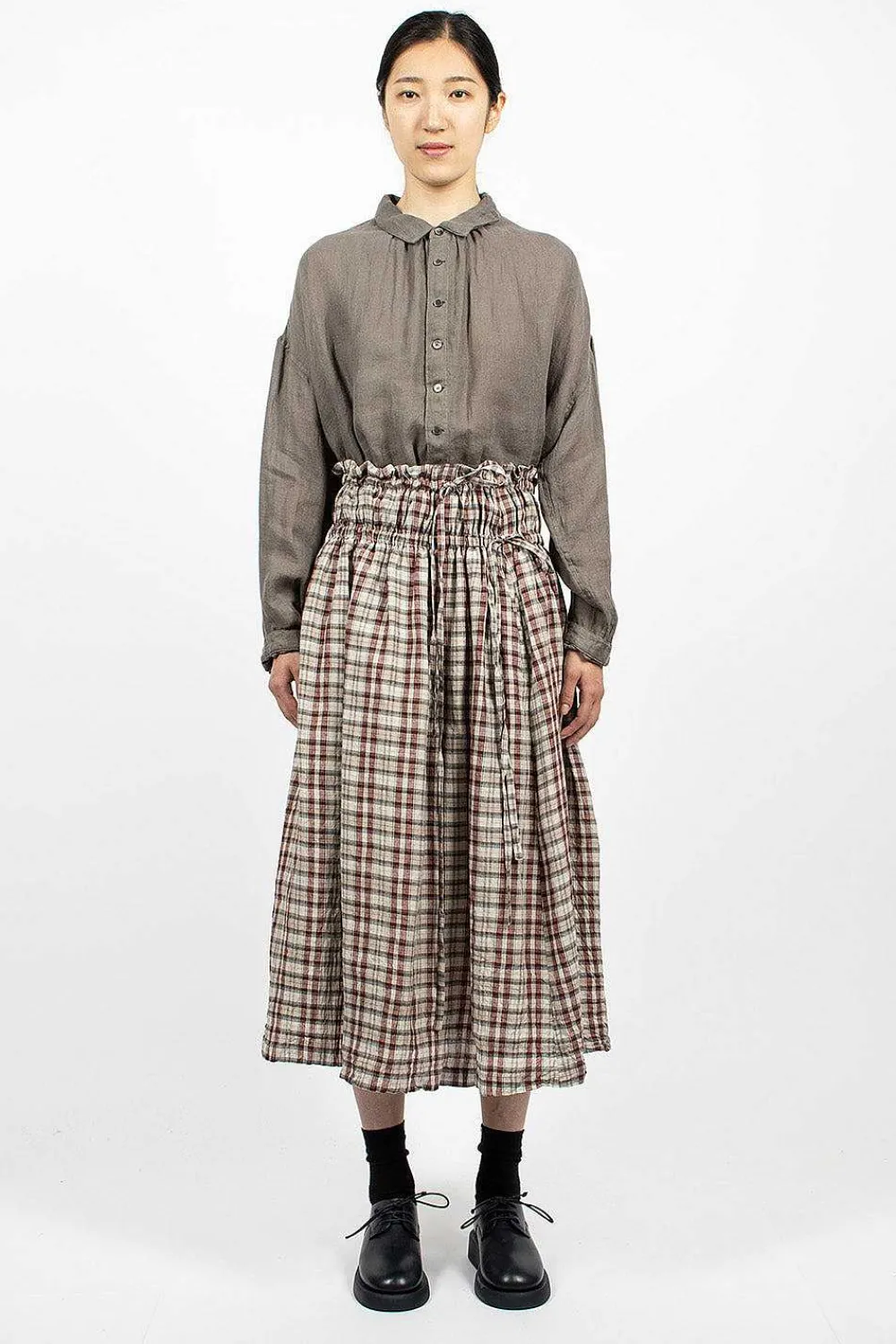 Vlas Blomme Gathered Skirt Red Check| Skirts