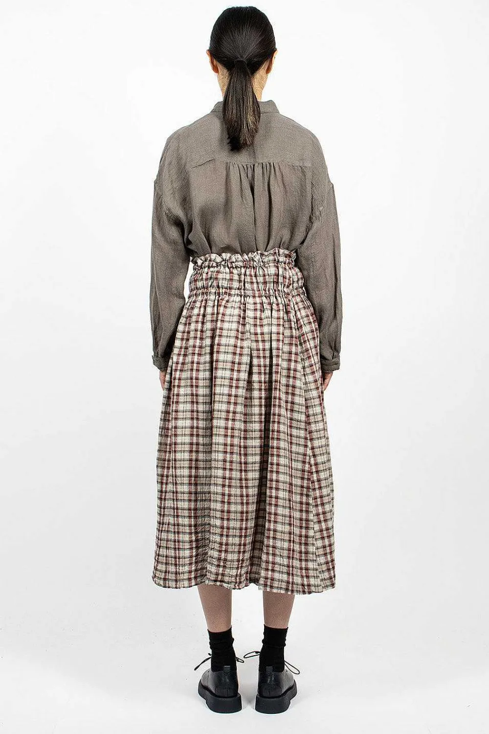Vlas Blomme Gathered Skirt Red Check| Skirts