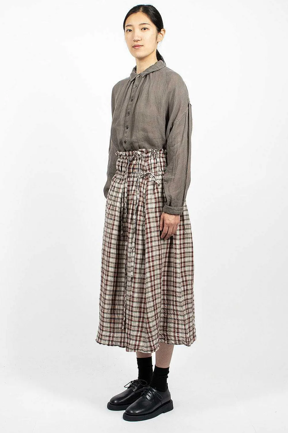 Vlas Blomme Gathered Skirt Red Check| Skirts