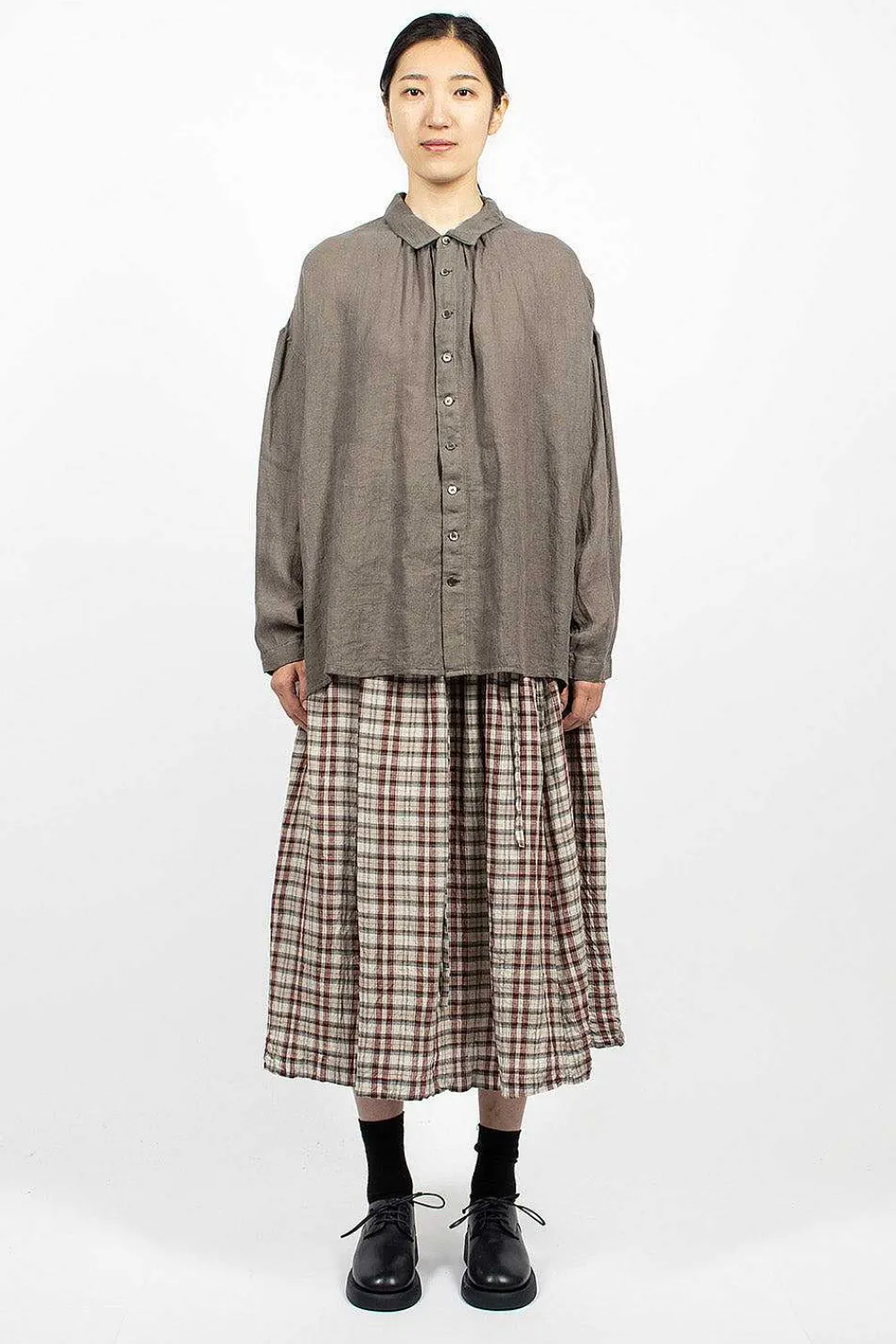 Vlas Blomme Gathered Skirt Red Check| Skirts