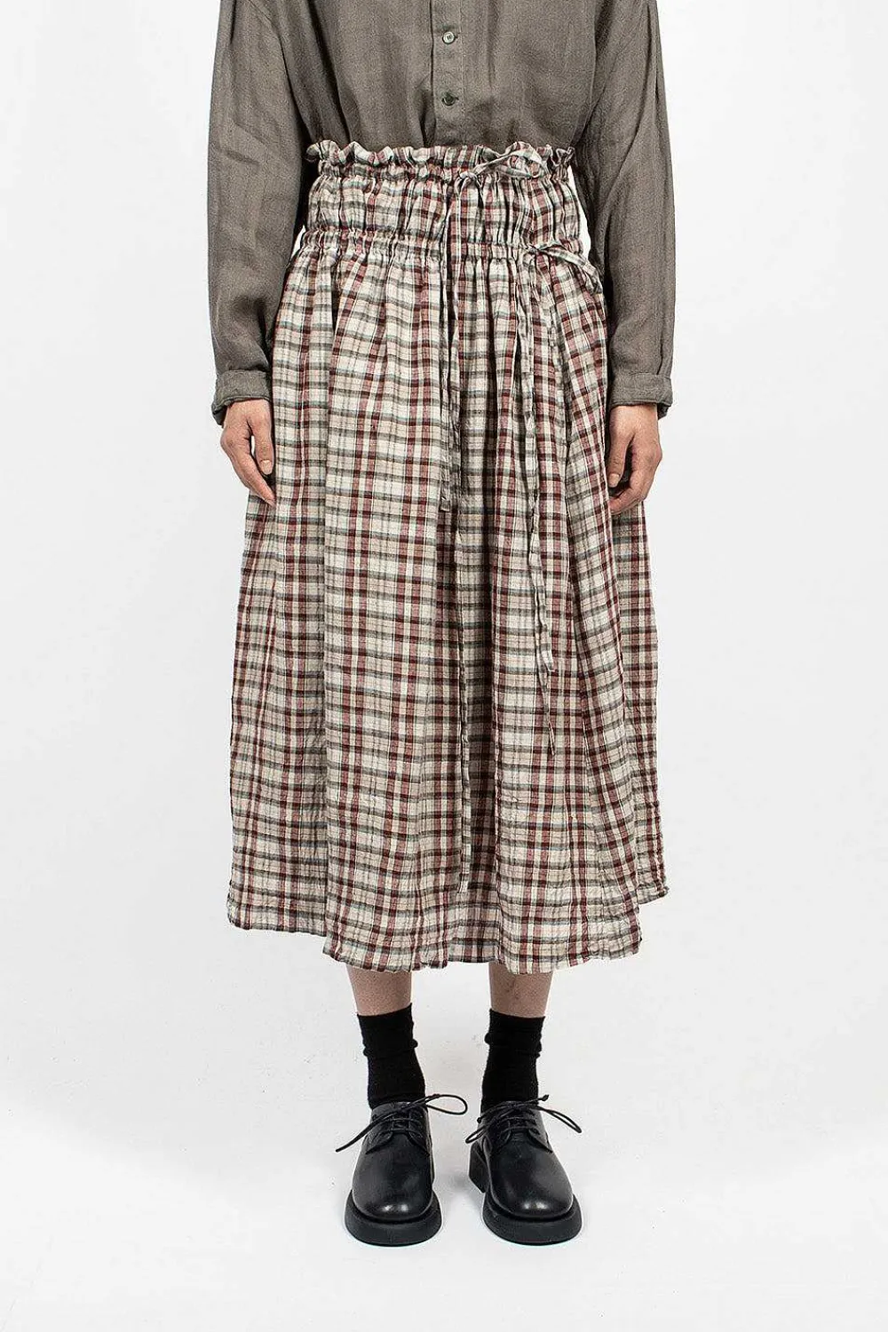 Vlas Blomme Gathered Skirt Red Check| Skirts