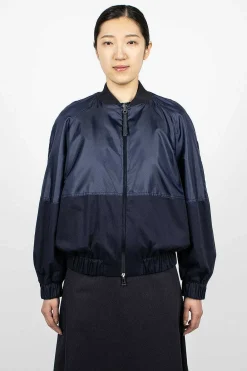 Moncler Gobie Satin Bomber Navy| Outerwear