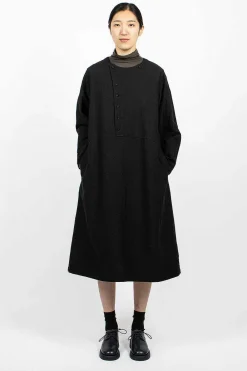 Vlas Blomme Half Button Dress Black| Dresses