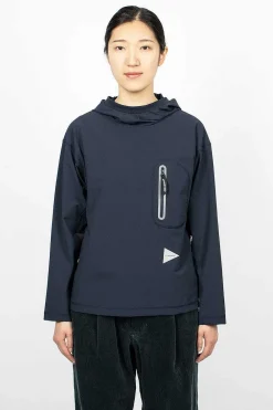 and wander Hybrid Pocket Hoodie Navy| Outerwear