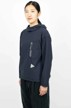 and wander Hybrid Pocket Hoodie Navy| Outerwear