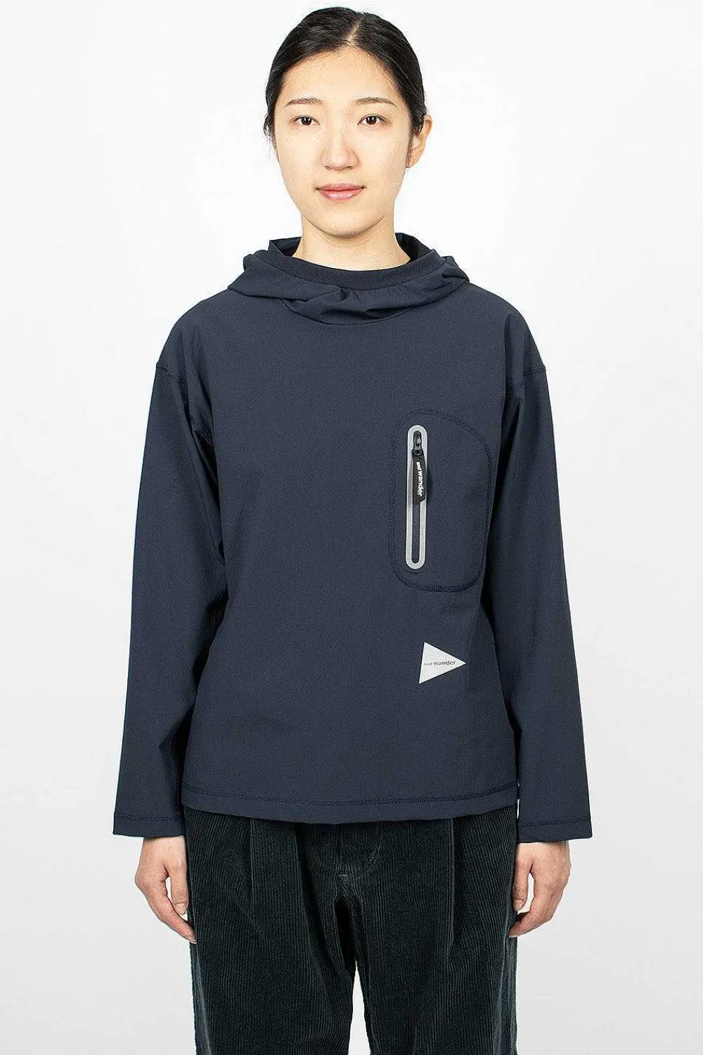 and wander Hybrid Pocket Hoodie Navy| Tops