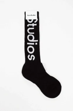 Acne Studios Jacquard Logo Knee High Socks Black| Tights & Socks