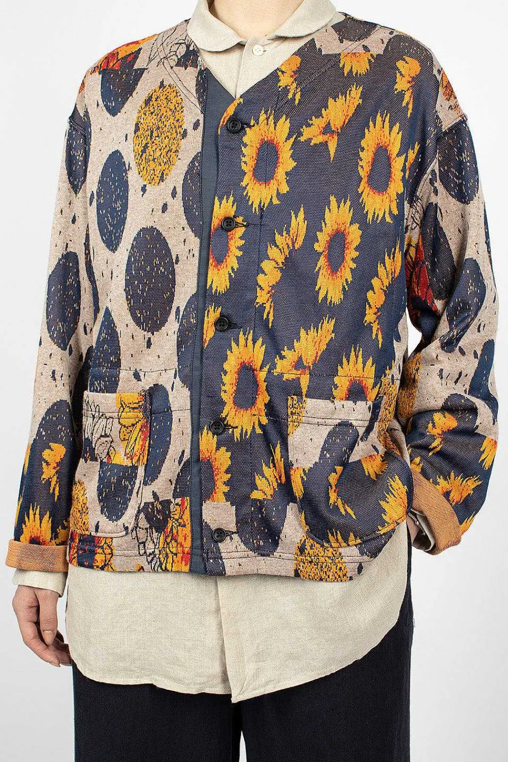 Engineered Garments FWK Knit Cardigan Red/Navy Sunflower| Tops