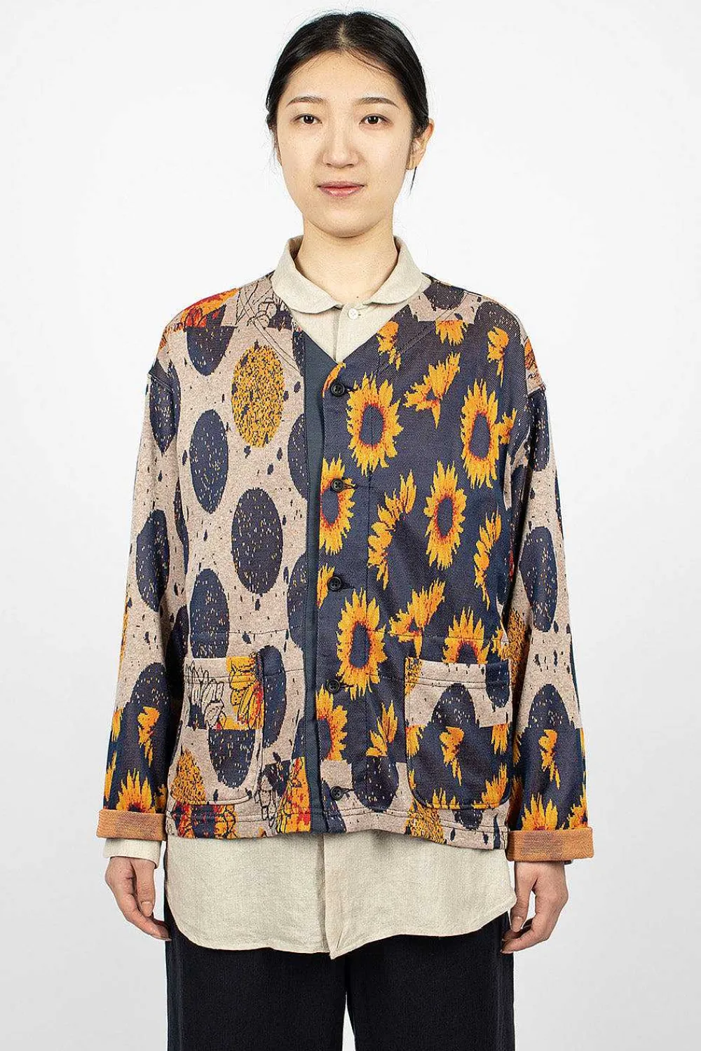 Engineered Garments FWK Knit Cardigan Red/Navy Sunflower| Tops